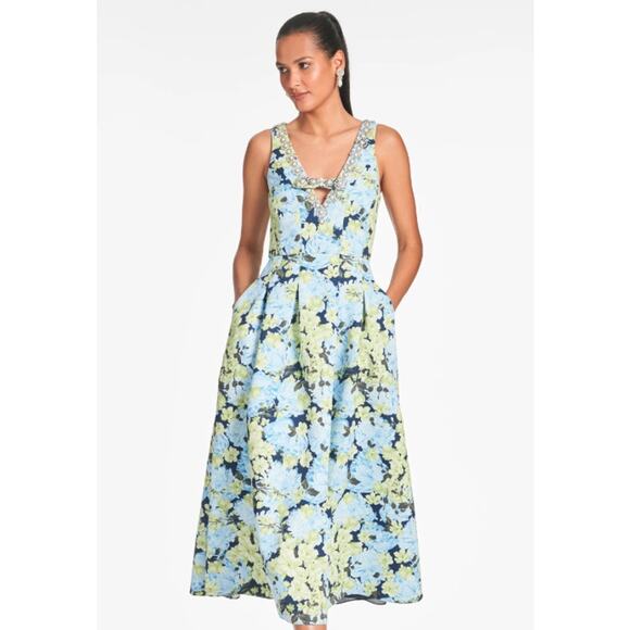 Sachin & Babi Millie Pearl Garden Club Floral Print V Neck Midi Dress NWT 850 S - Picture 4 of 12